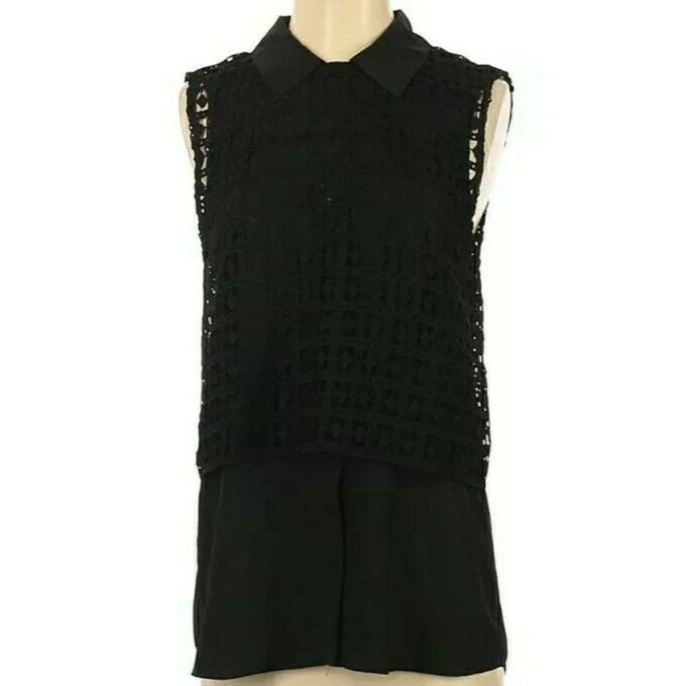 New Cupcakes And Cashmere Black Cut Out Anika Lace Sleeveless Blouse Size XS